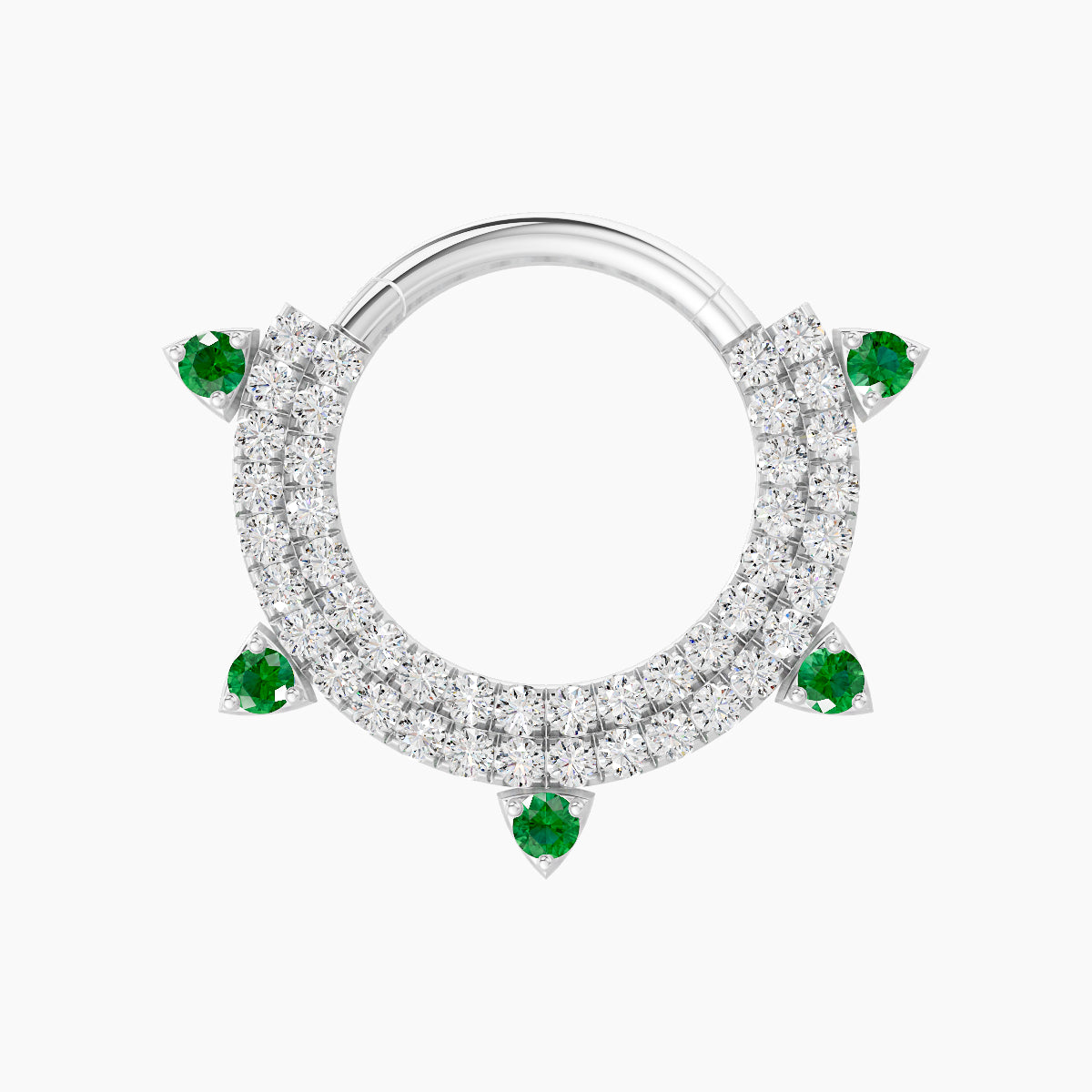 Saga | 18k White Gold 9.5 mm Emerald & Diamond Daith Piercing