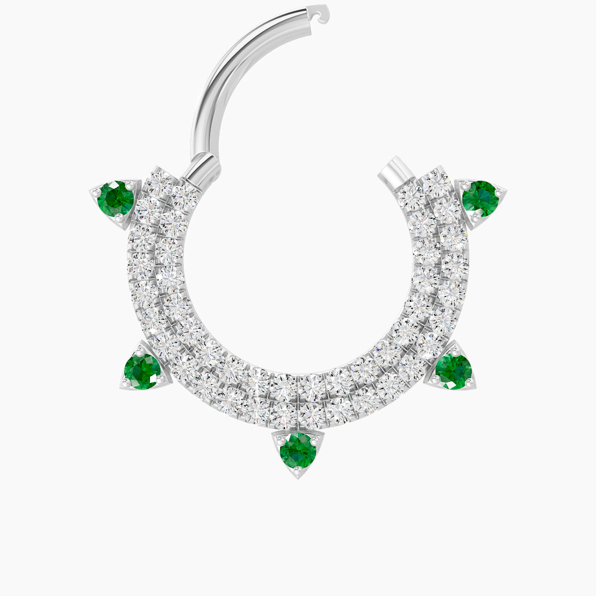Saga | 18k White Gold 9.5 mm Emerald & Diamond Daith Piercing