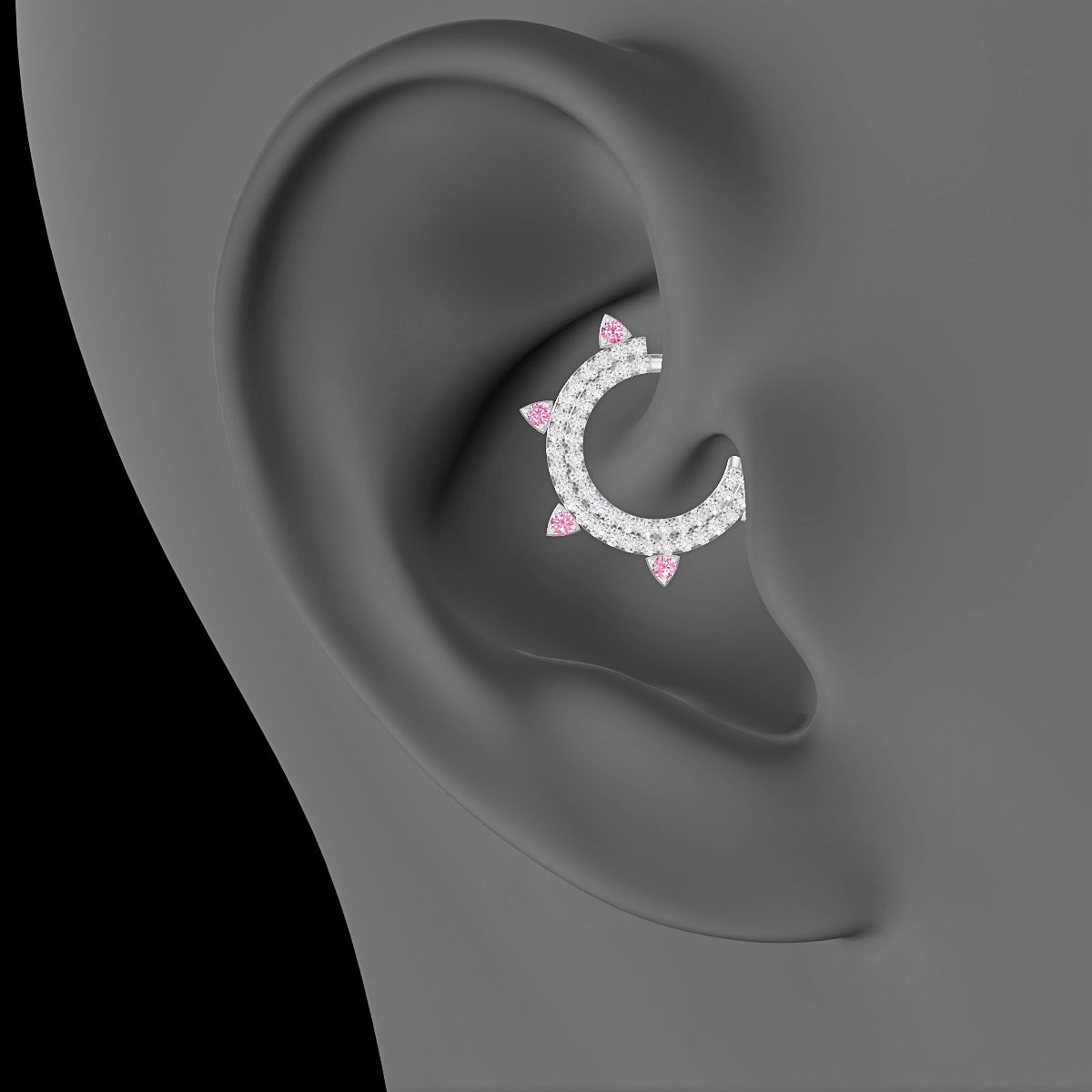Saga | 18k White Gold 9.5 mm Pink Sapphire & Diamond Daith Piercing