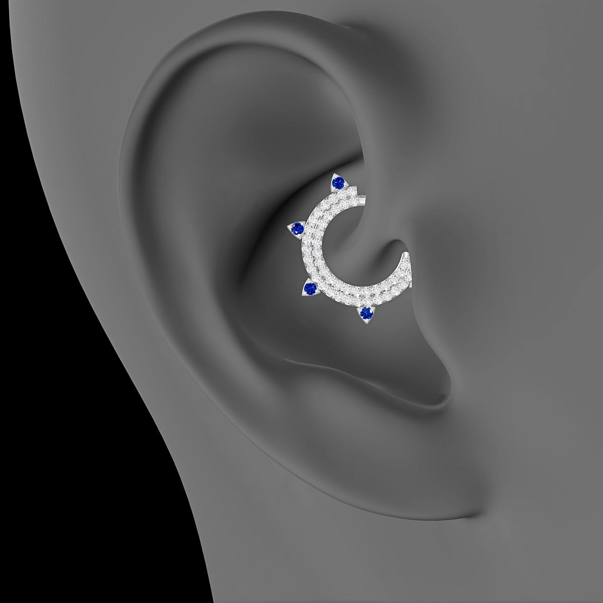 Saga | 18k White Gold 9.5 mm Sapphire & Diamond Daith Piercing