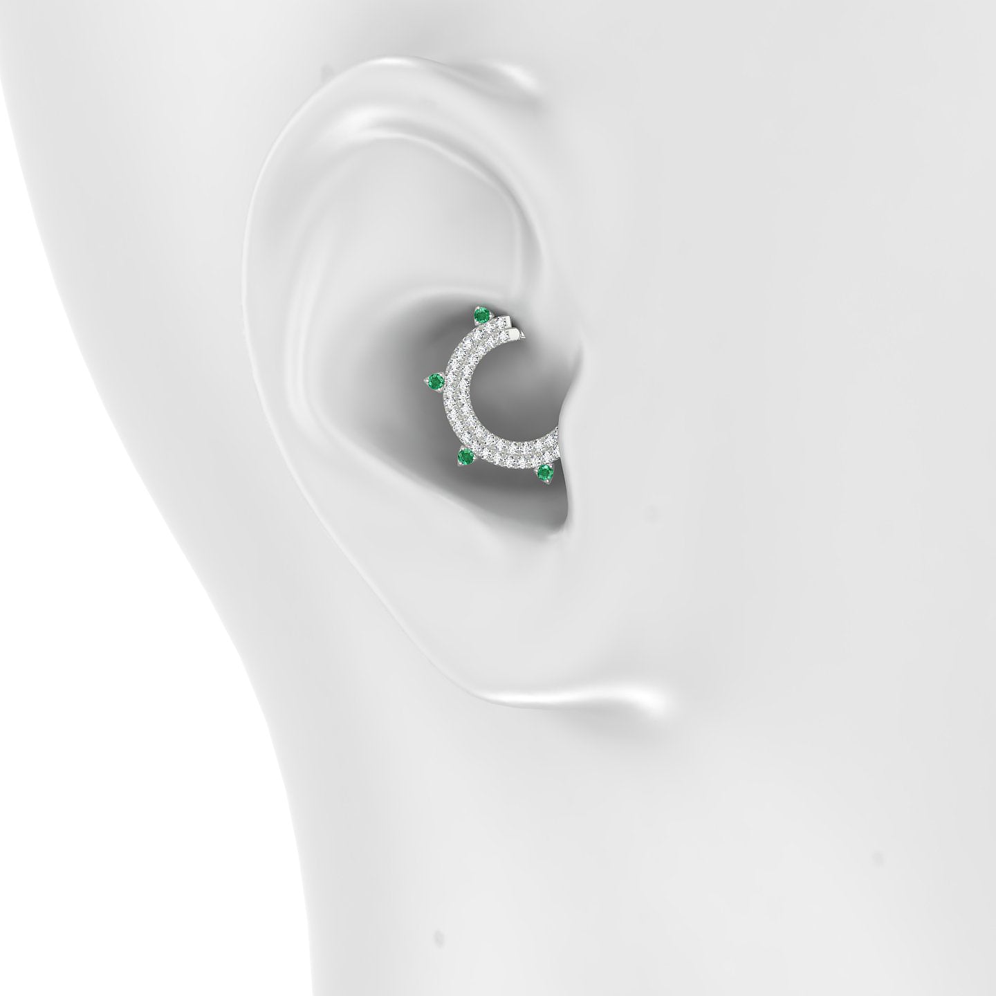 Saga | 18k White Gold 9.5 mm Emerald & Diamond Daith Piercing