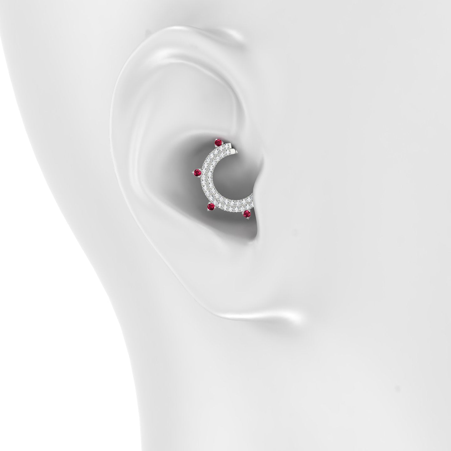 Saga | 18k White Gold 9.5 mm Ruby & Diamond Daith Piercing