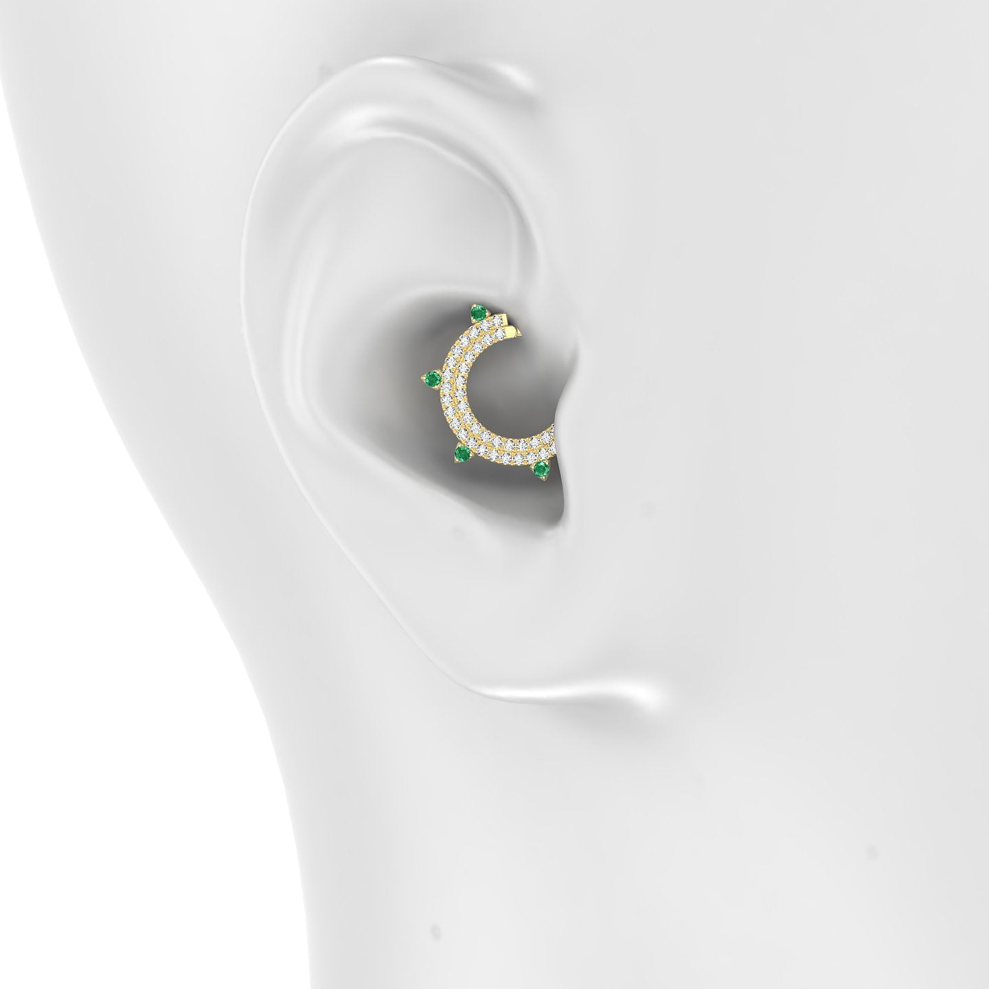 Saga | 18k Yellow Gold 9.5 mm Emerald & Diamond Daith Piercing