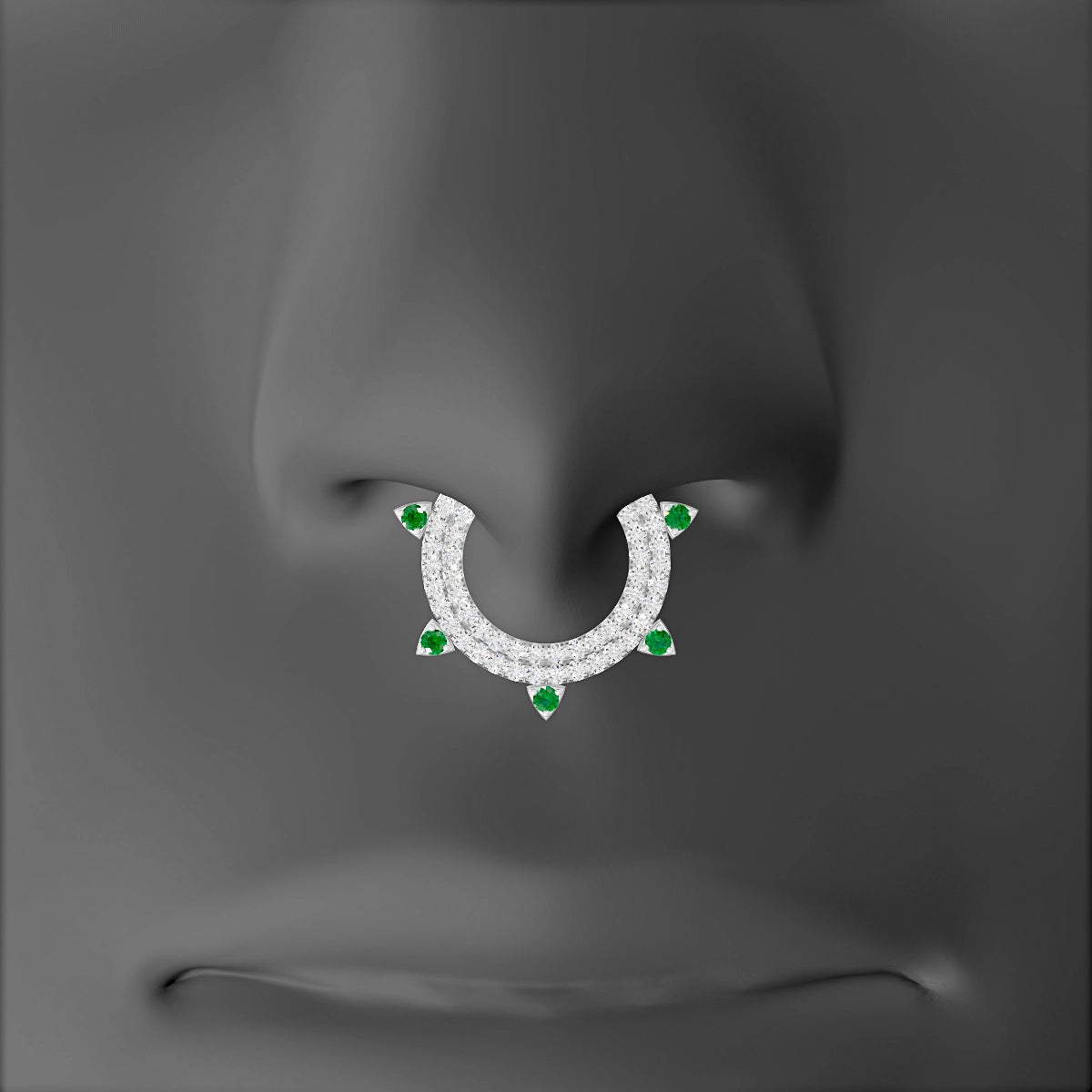 Saga | 18k White Gold 9.5 mm Emerald & Diamond Septum Piercing
