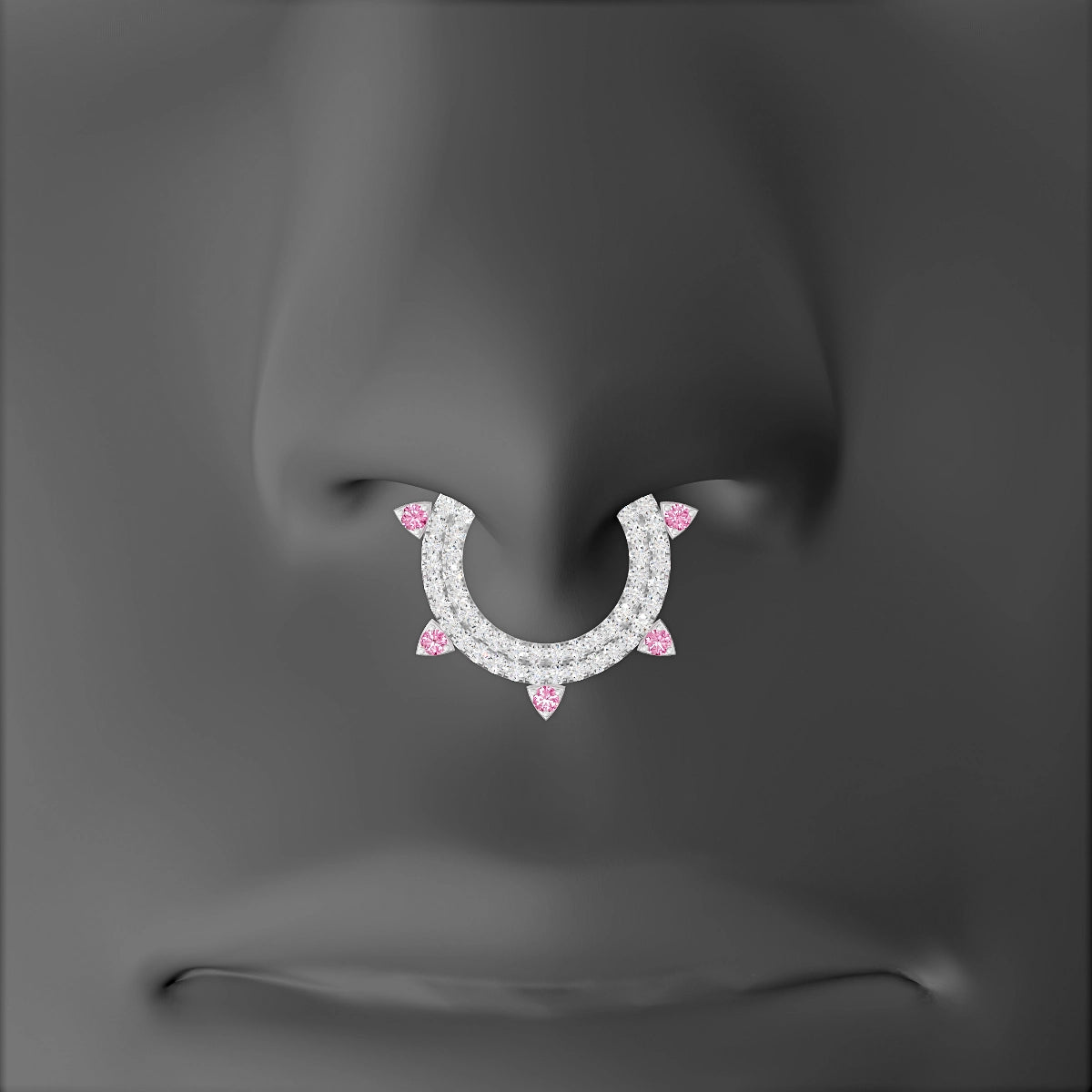 Saga | 18k White Gold 9.5 mm Pink Sapphire & Diamond Septum Piercing