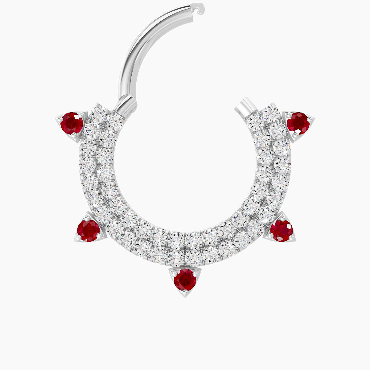 Saga | 18k White Gold 9.5 mm Ruby & Diamond Septum Piercing