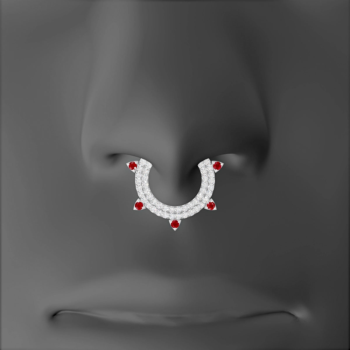 Saga | 18k White Gold 9.5 mm Ruby & Diamond Septum Piercing