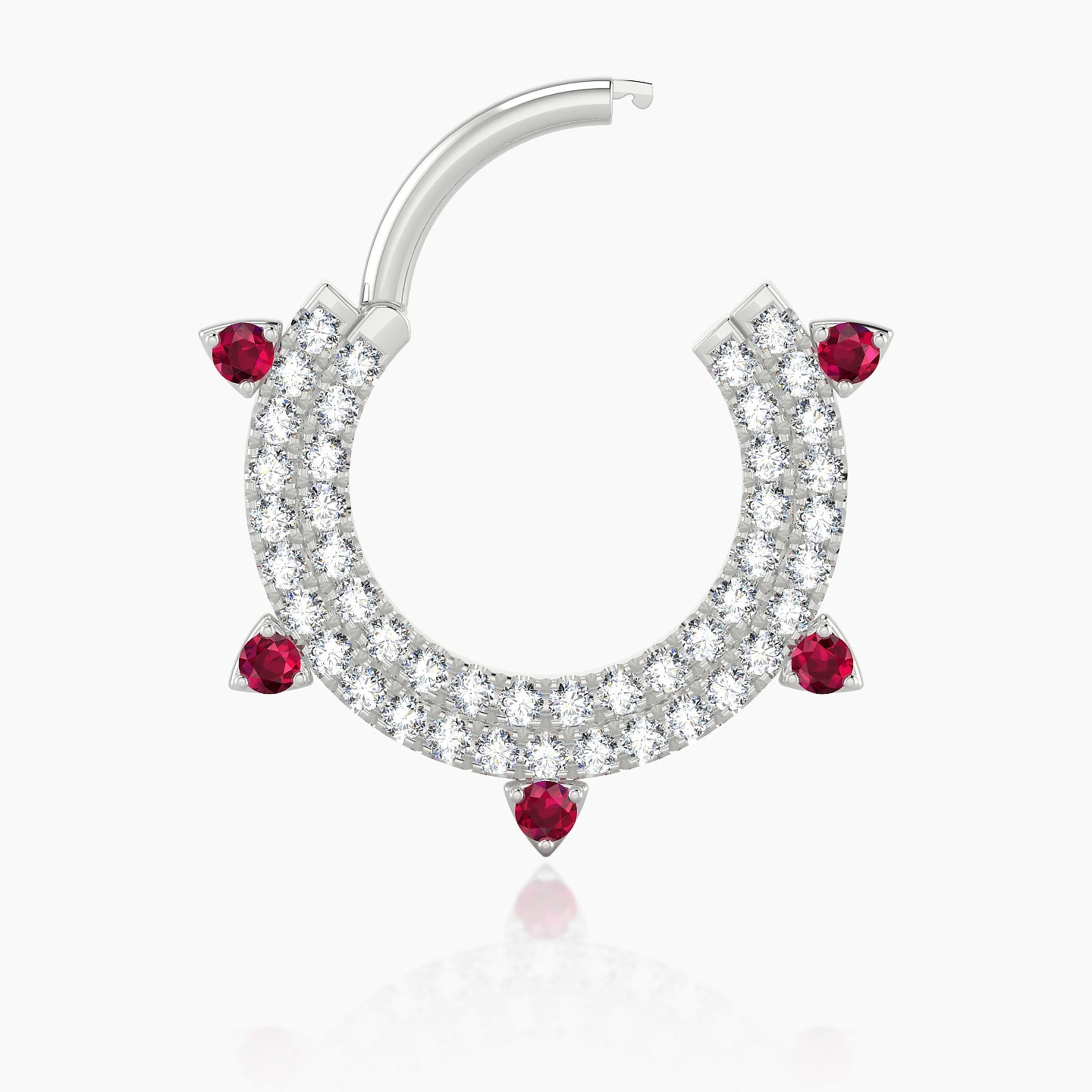 Saga | 18k White Gold 9.5 mm Ruby & Diamond Septum Piercing