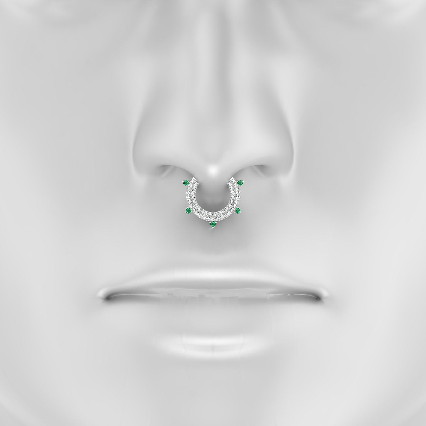 Saga | 18k White Gold 9.5 mm Emerald & Diamond Septum Piercing