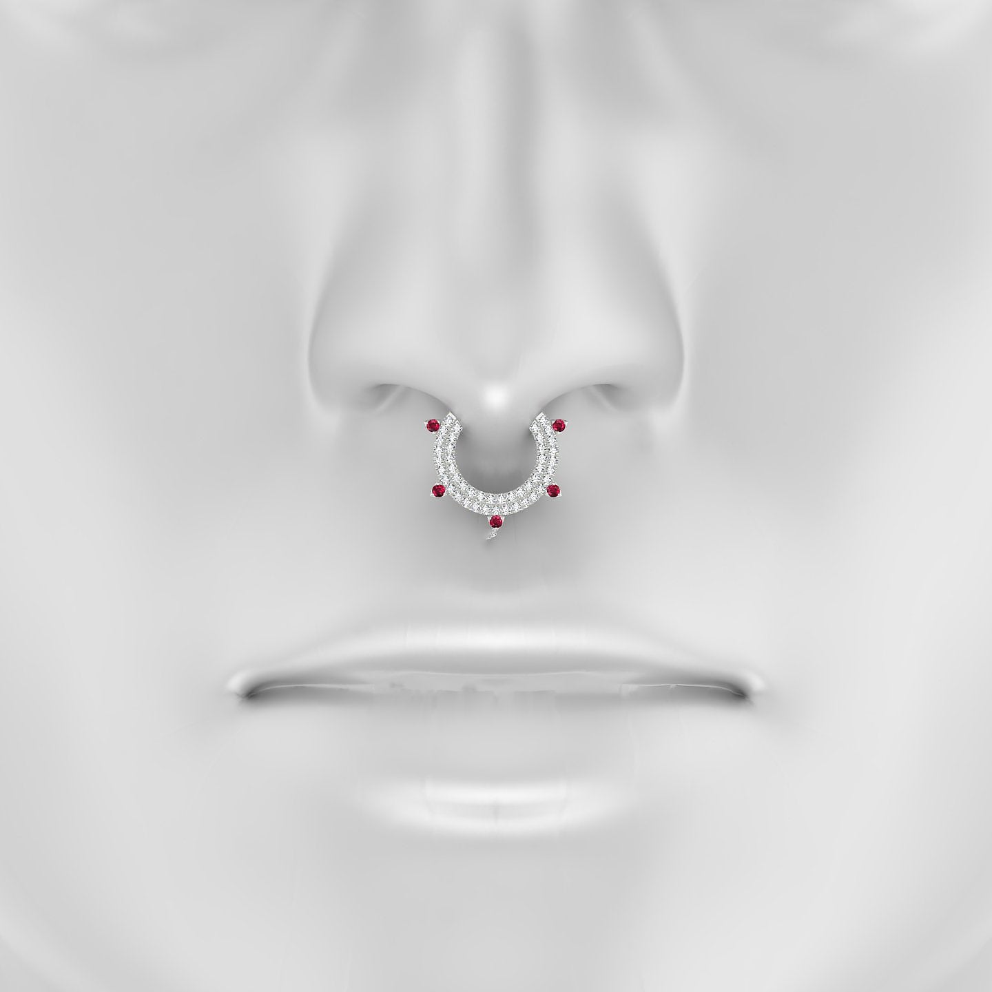 Saga | 18k White Gold 9.5 mm Ruby & Diamond Septum Piercing