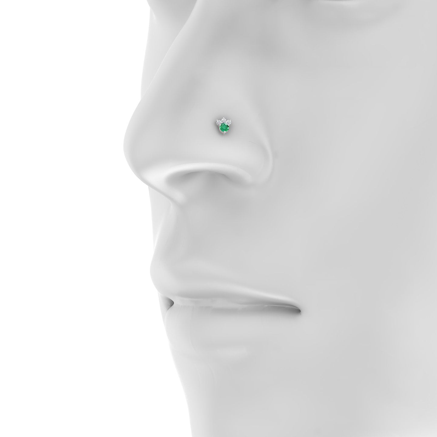 Sedna | 18k White Gold 5 mm 5 mm Emerald & Diamond Nostril Piercing