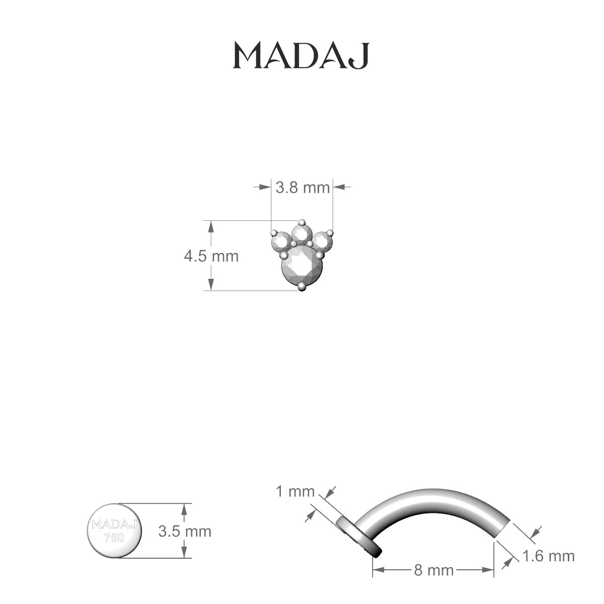 Sedna | 18k White Gold 8 mm 4.5 mm Black Diamond & Diamond Floating Navel Piercing