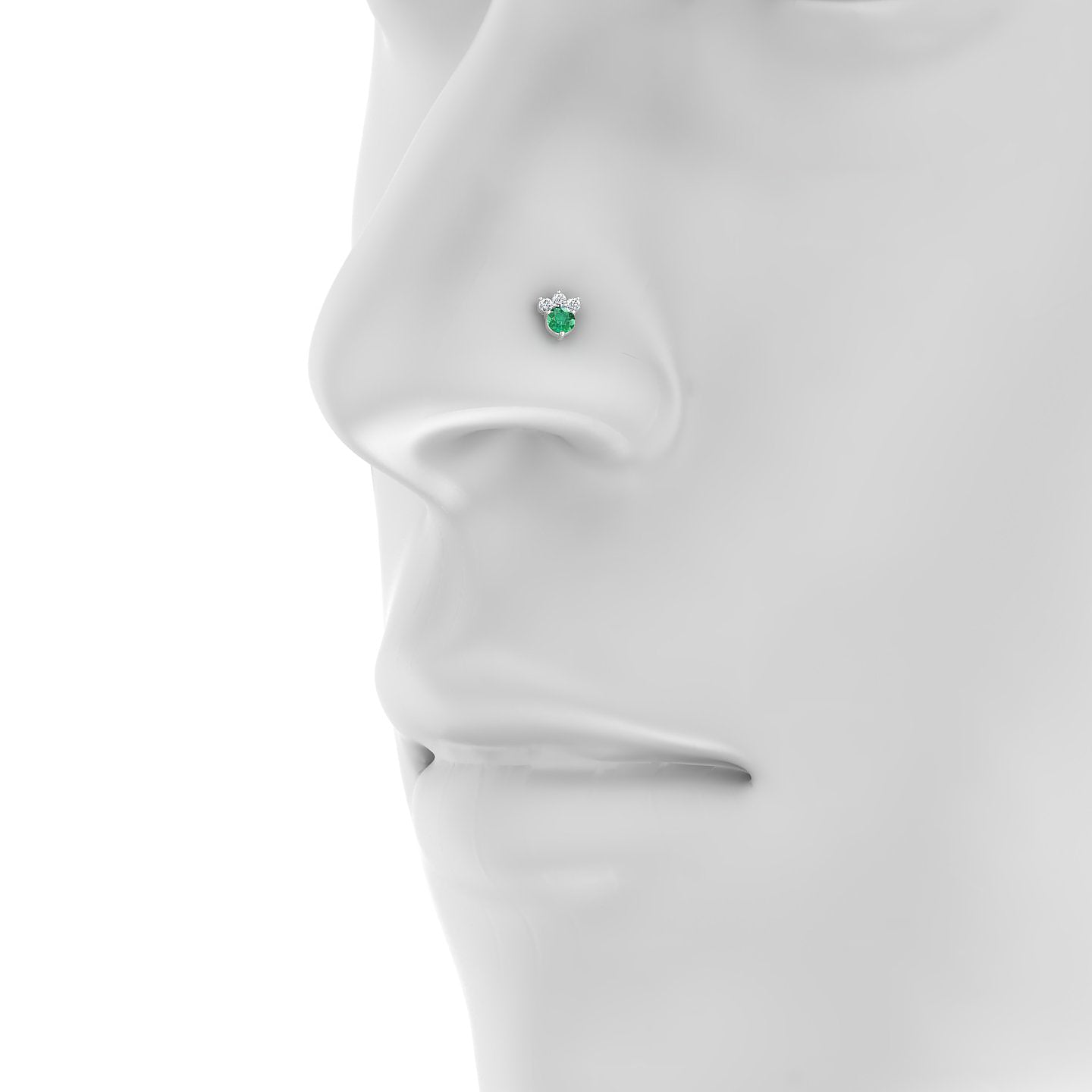 Sedna | 18k White Gold 5 mm 5.5 mm Emerald & Diamond Nostril Piercing