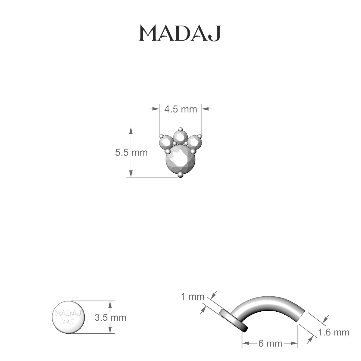 Sedna | 18k Rose Gold 6 mm 5.5 mm Black Diamond & Diamond Floating Navel Piercing