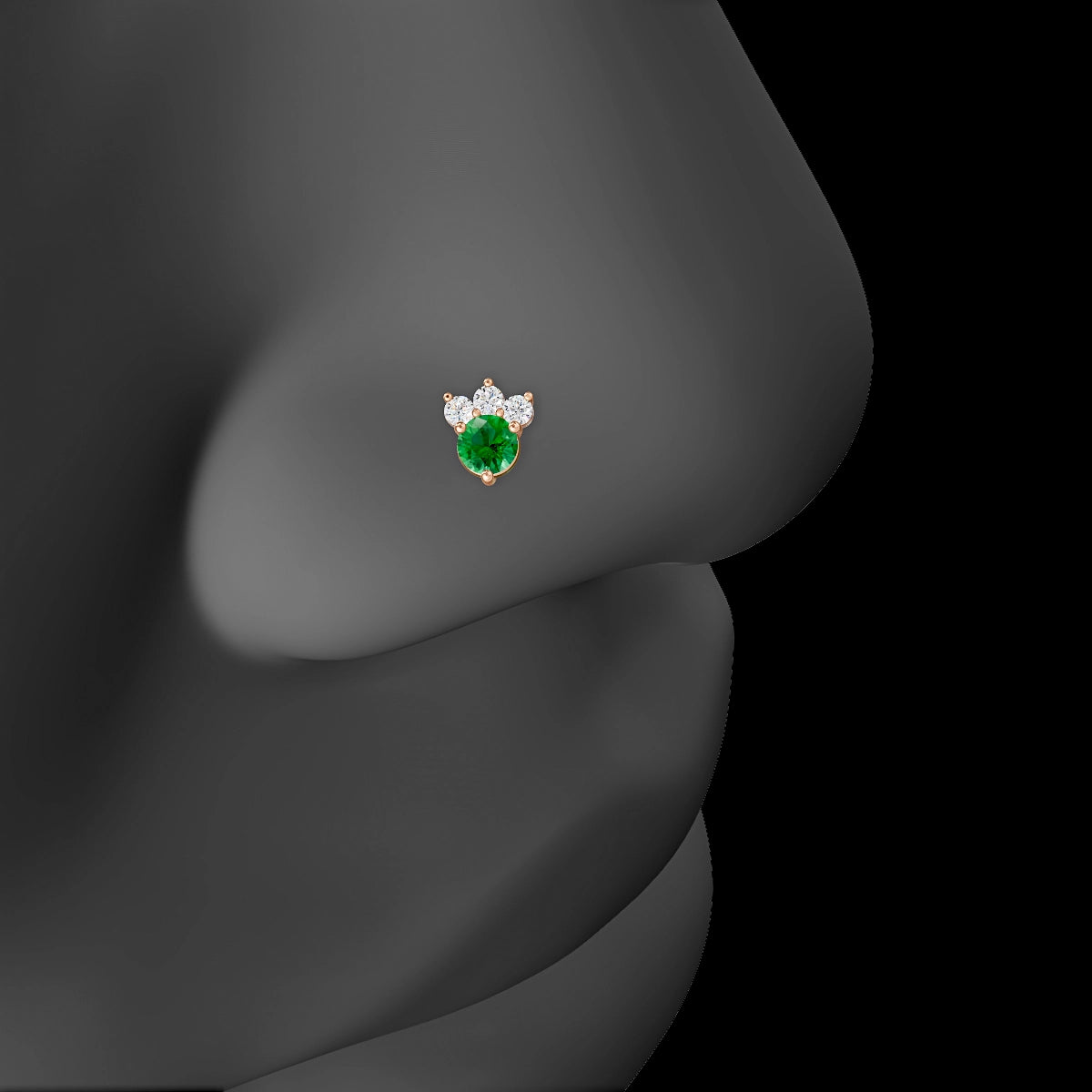 Sedna | 18k Rose Gold 6.5 mm 5.5 mm Emerald & Diamond Nose Piercing