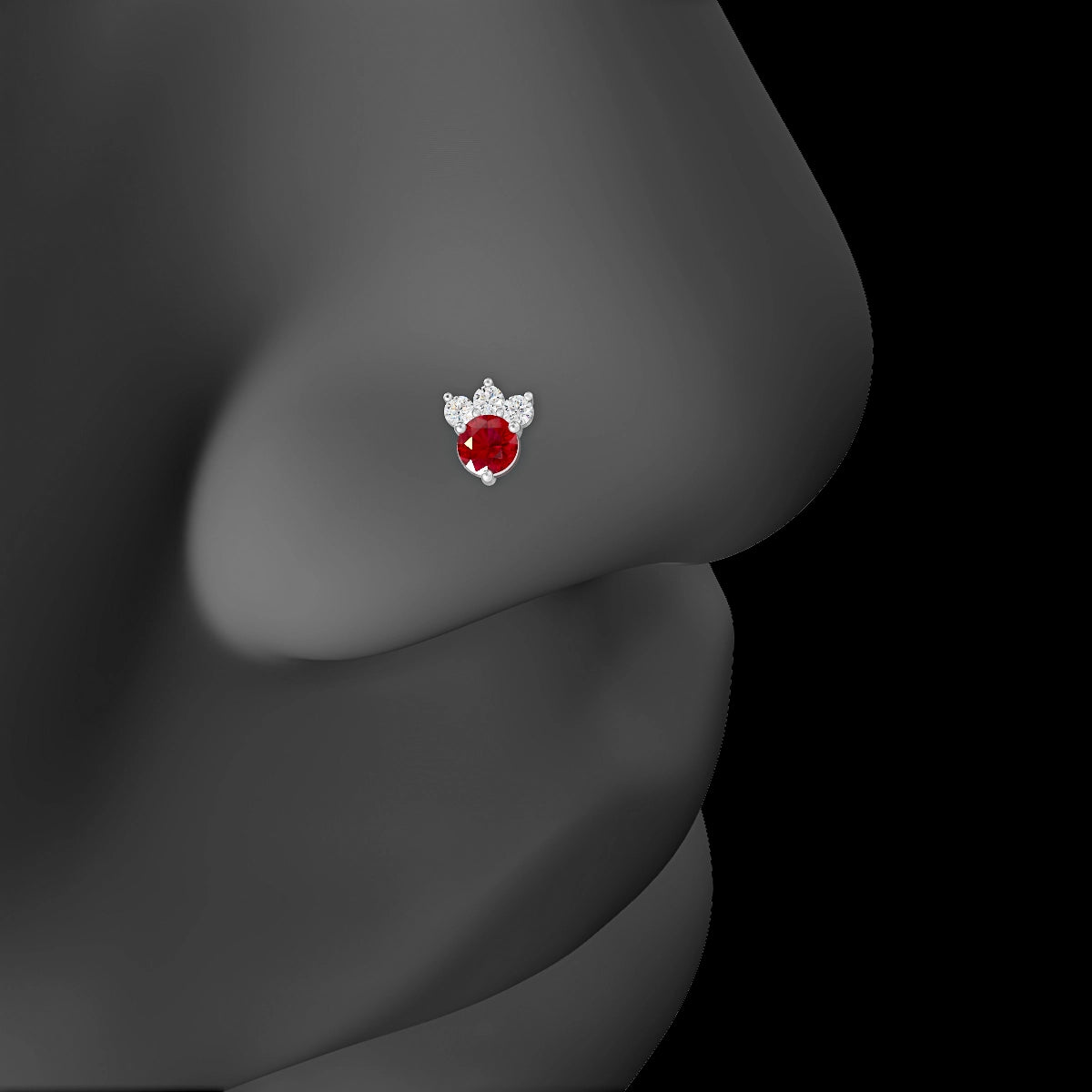 Sedna | 18k White Gold 8 mm 5.5 mm Ruby & Diamond Nose Piercing