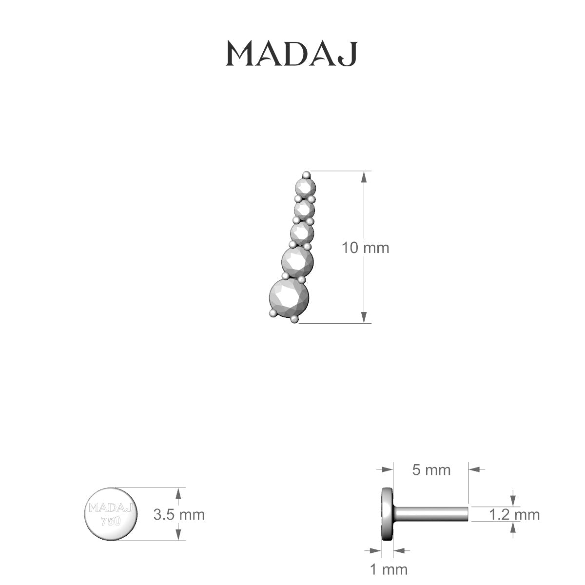 Serthus | 18k White Gold 10 mm 5 mm Long Diamond Left Piercing