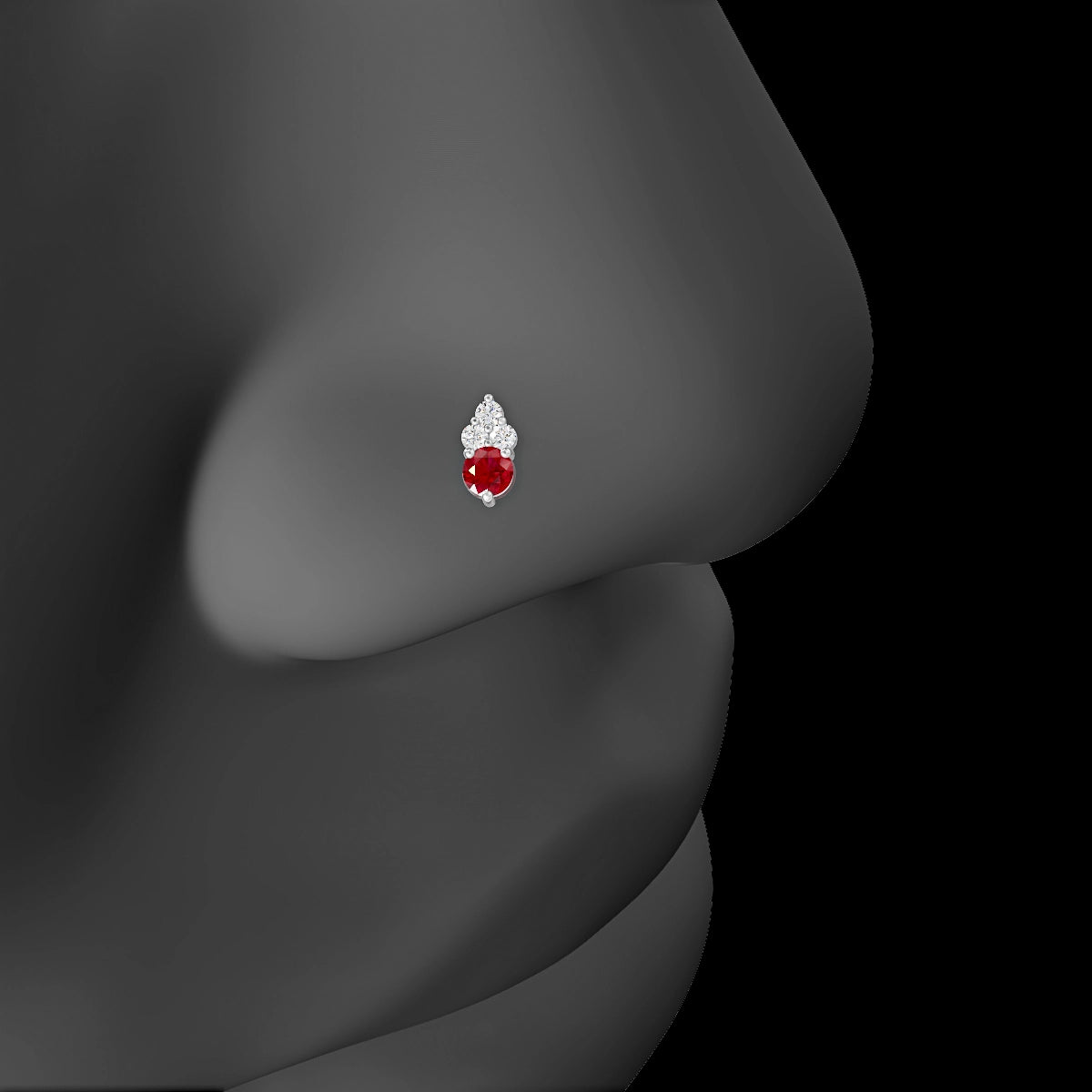 Sif | 18k White Gold 5 mm 5.5 mm Ruby & Diamond Nose Piercing