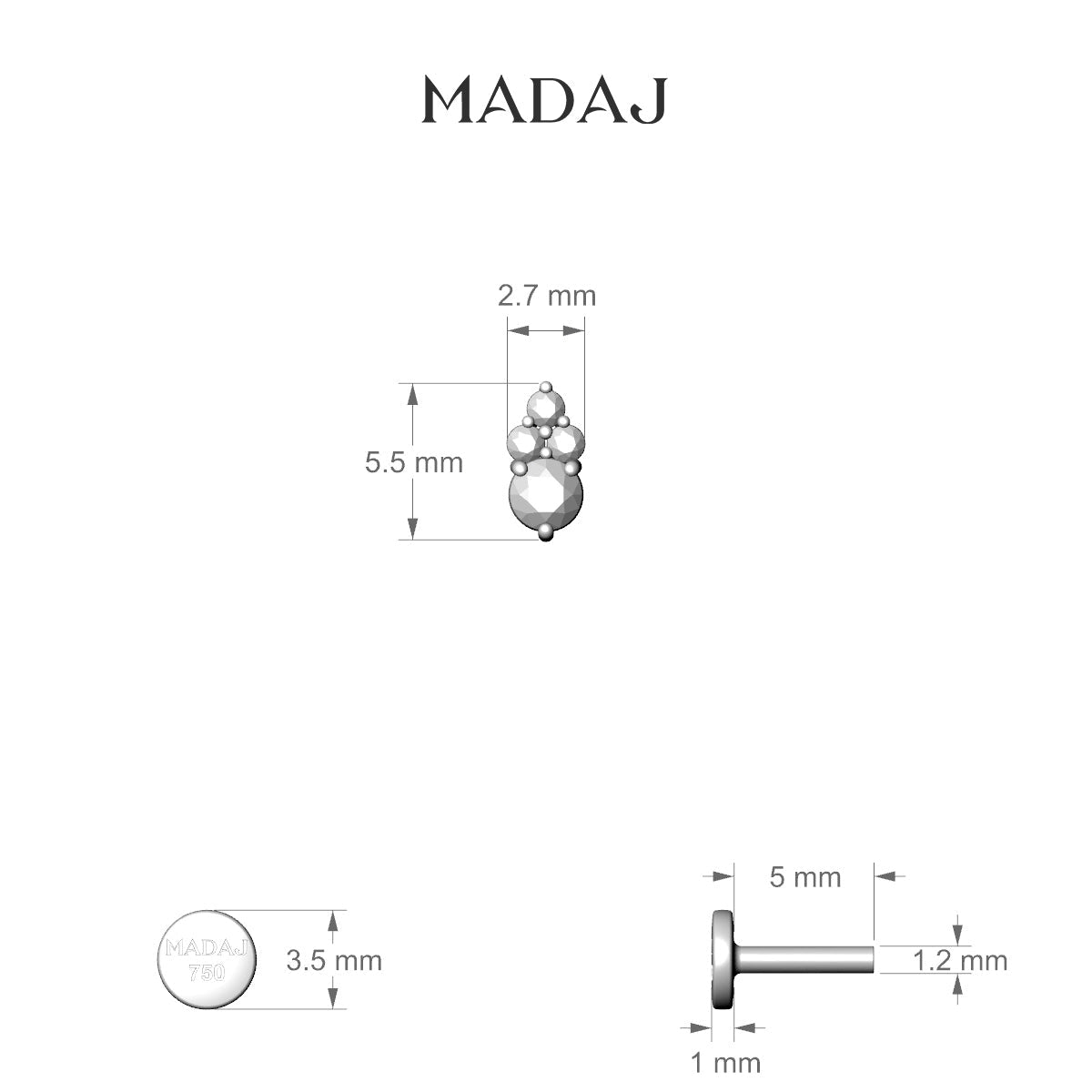 Sif | 18k Yellow Gold 5.5 mm 5 mm Diamond Piercing