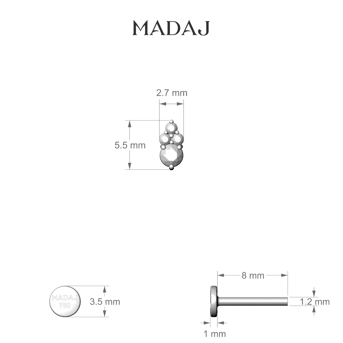 Sif | 18k White Gold 5.5 mm 8 mm Diamond Piercing