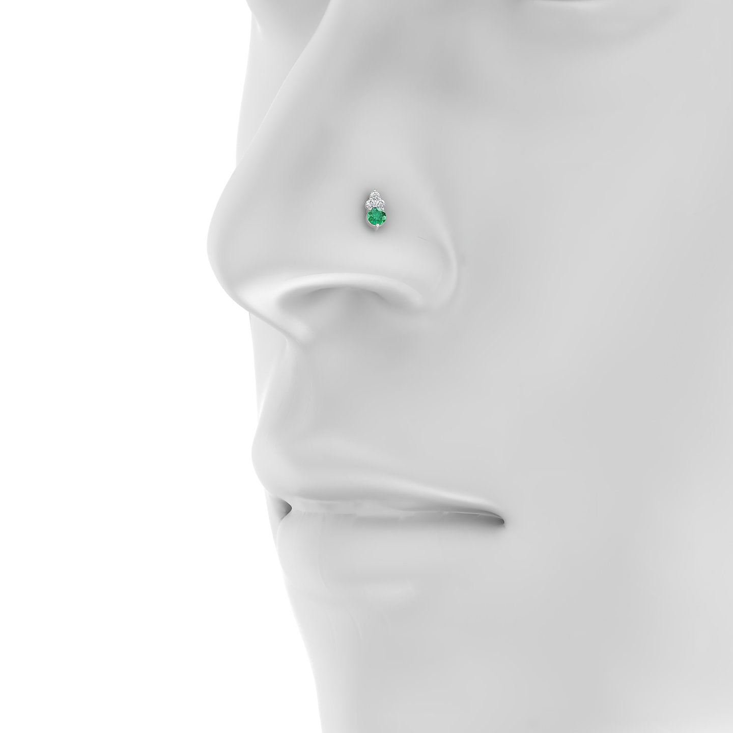 Sif | 18k White Gold 5 mm 7 mm Emerald & Diamond Nostril Piercing