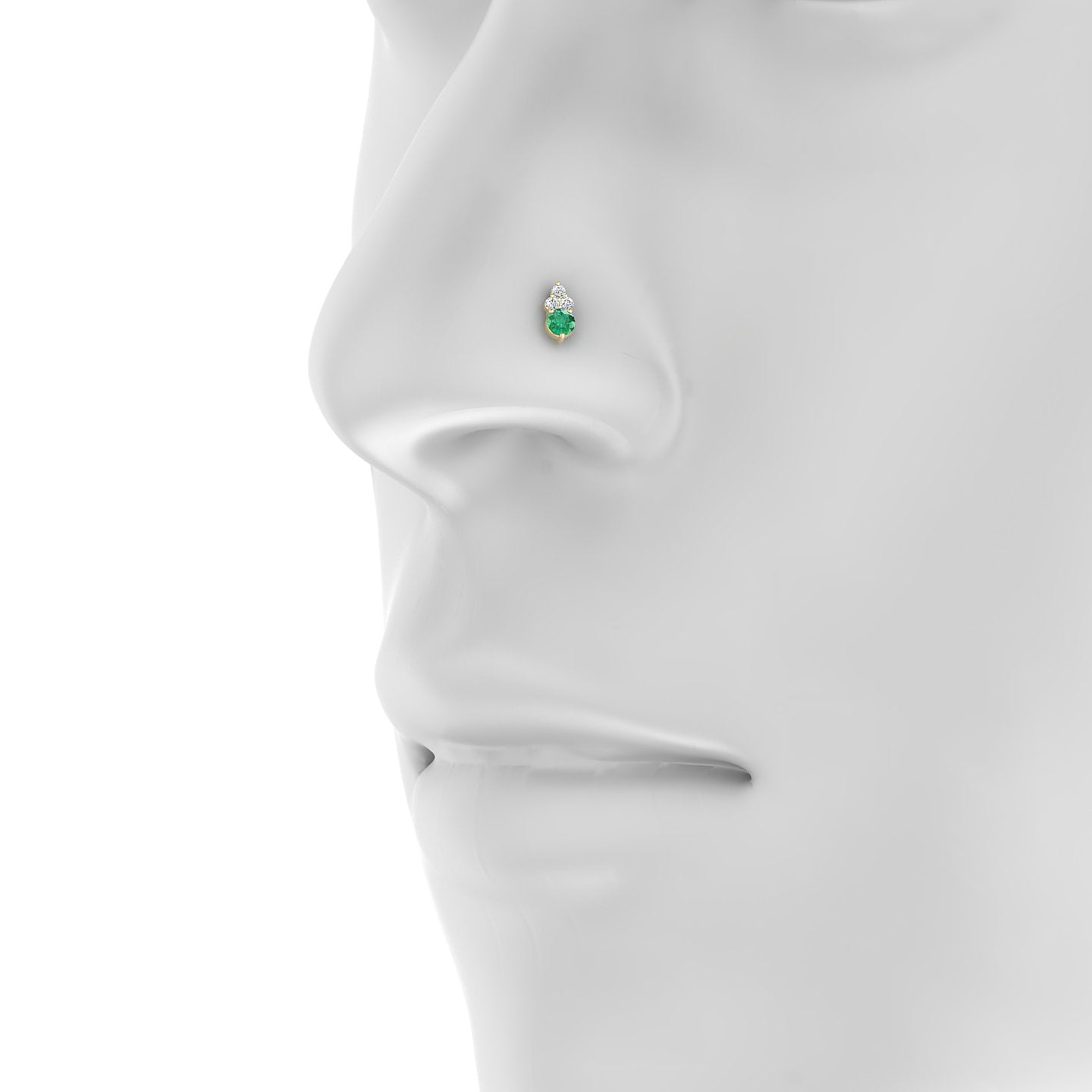 Sif | 18k Yellow Gold 5 mm 7 mm Emerald & Diamond Nostril Piercing