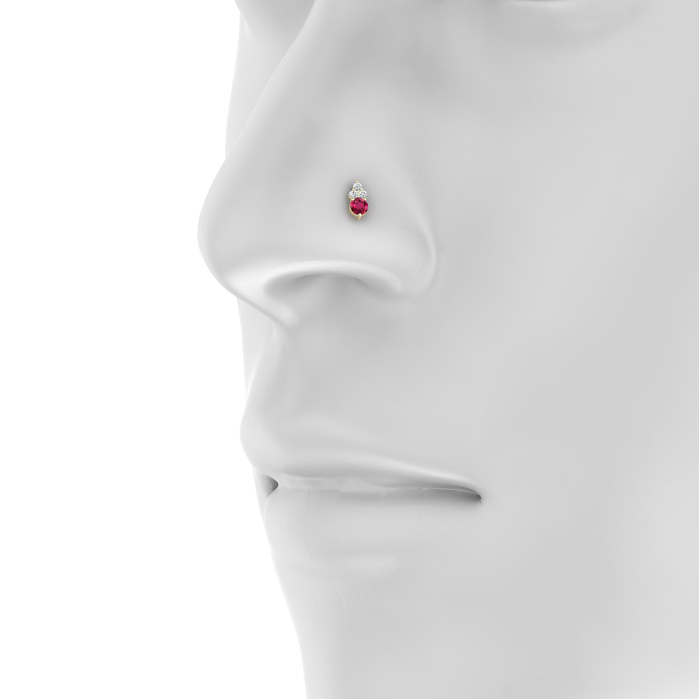 Sif | 18k Yellow Gold 5 mm 7 mm Ruby & Diamond Nostril Piercing