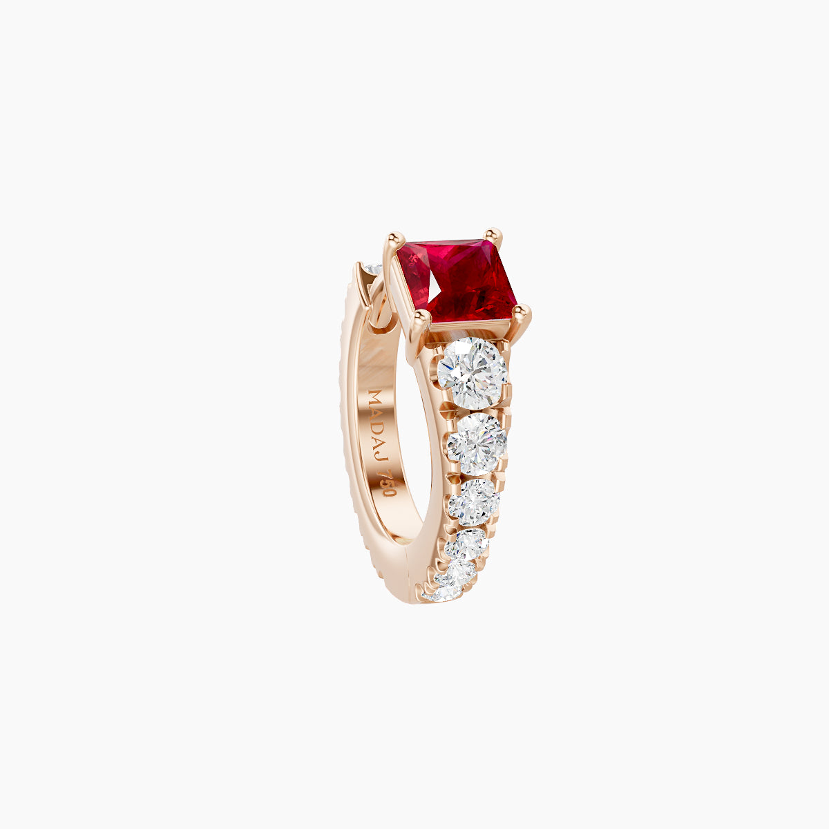 Sita | 18k Rose Gold 6.5 mm Princess Ruby & Diamond Hoop Piercing