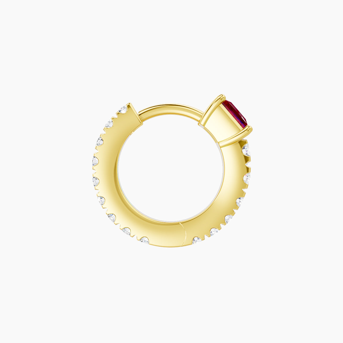 Sita | 18k Yellow Gold 6.5 mm Princess Ruby & Diamond Hoop Piercing
