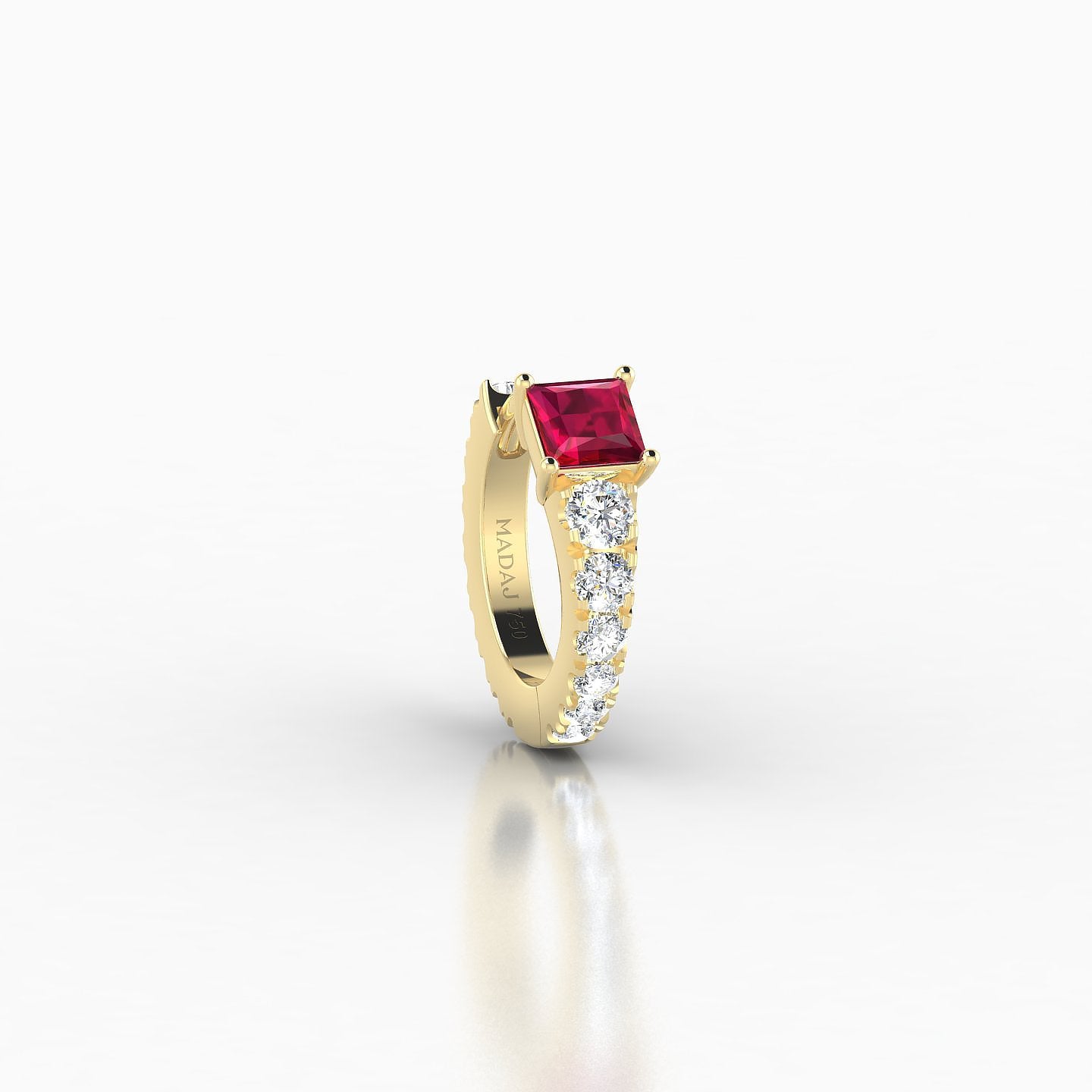 Sita | 18k Yellow Gold 6.5 mm Princess Ruby & Diamond Hoop Piercing