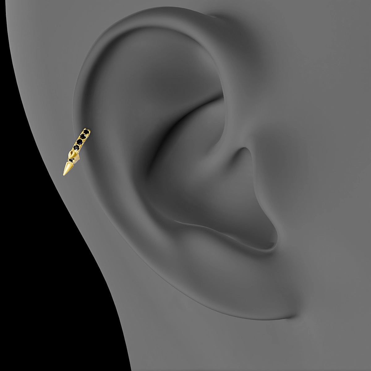 Skade | 18k Yellow Gold 5 mm Spike Black Diamond Hoop Piercing
