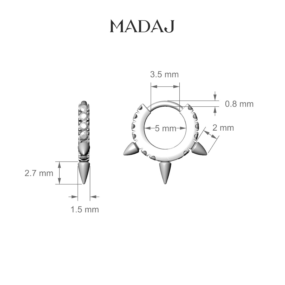 Skade | 18k White Gold 5 mm Spike Diamond Hoop Piercing