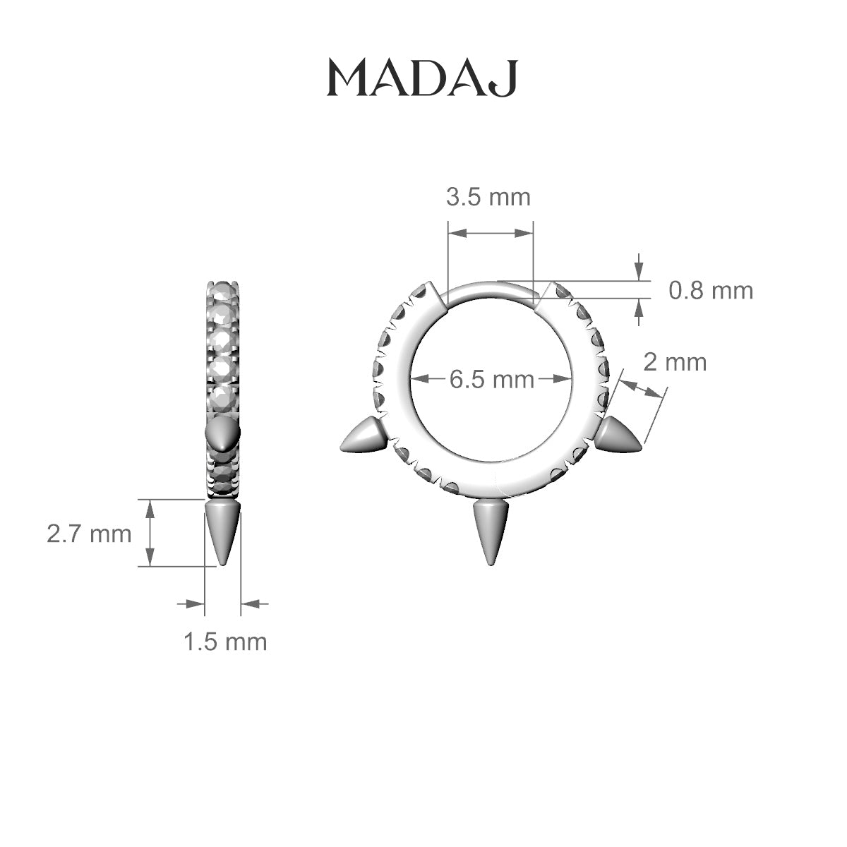 Skade | 18k White Gold 6.5 mm Spike Diamond Hoop Piercing