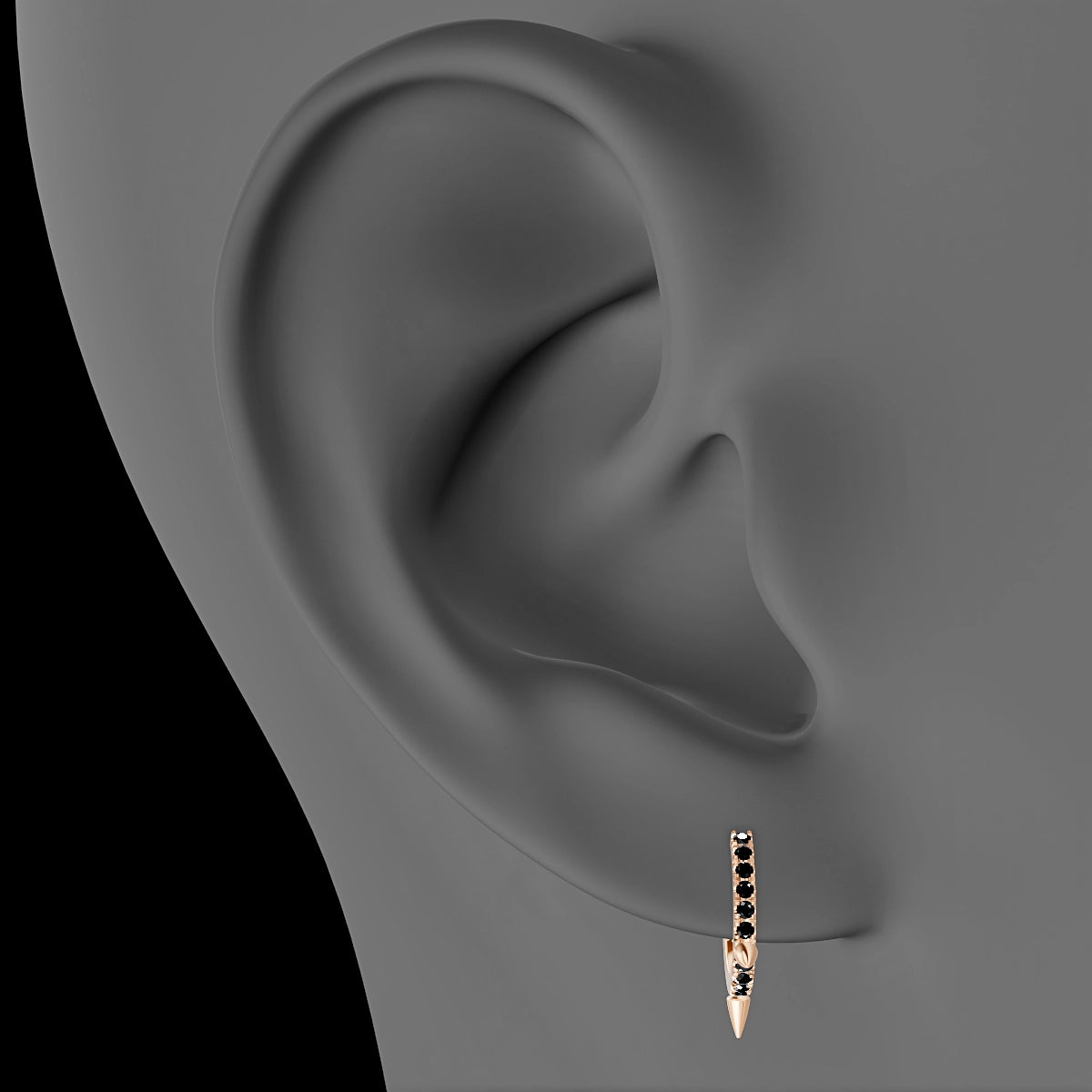 Skade | 18k Rose Gold 8 mm Spike Black Diamond Hoop Piercing