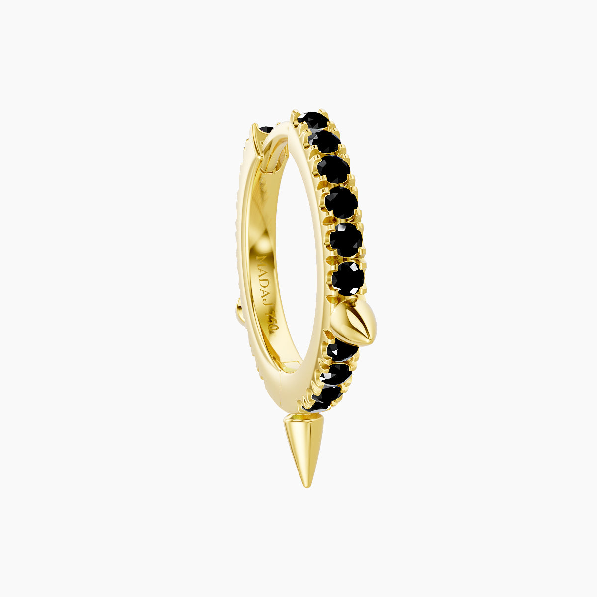 Skade | 18k Yellow Gold 8 mm Spike Black Diamond Hoop Piercing
