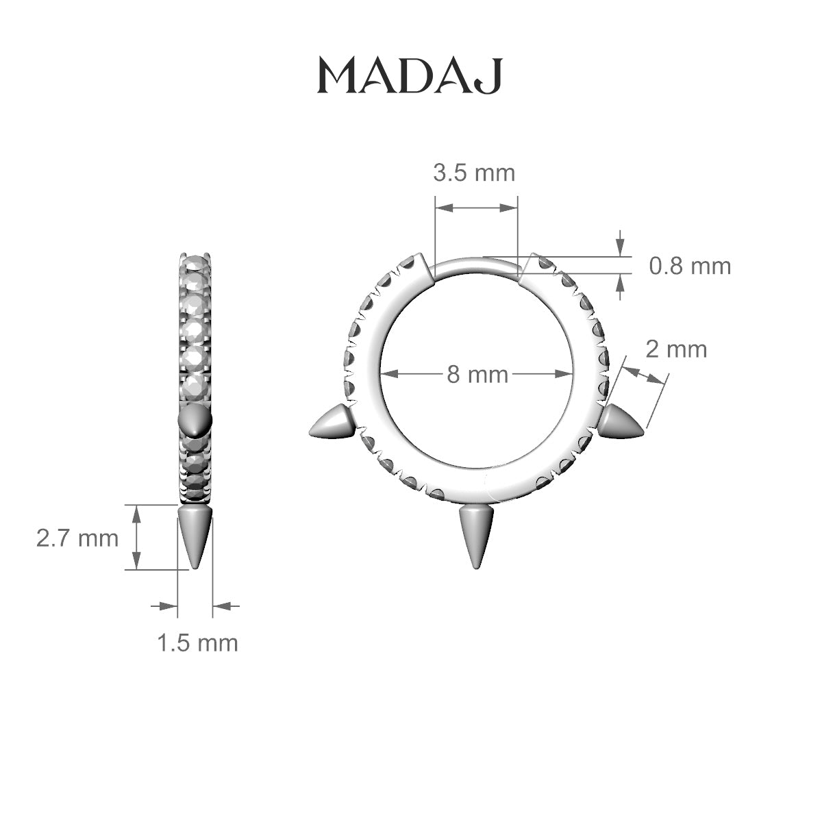 Skade | 18k Yellow Gold 8 mm Spike Diamond Hoop Piercing