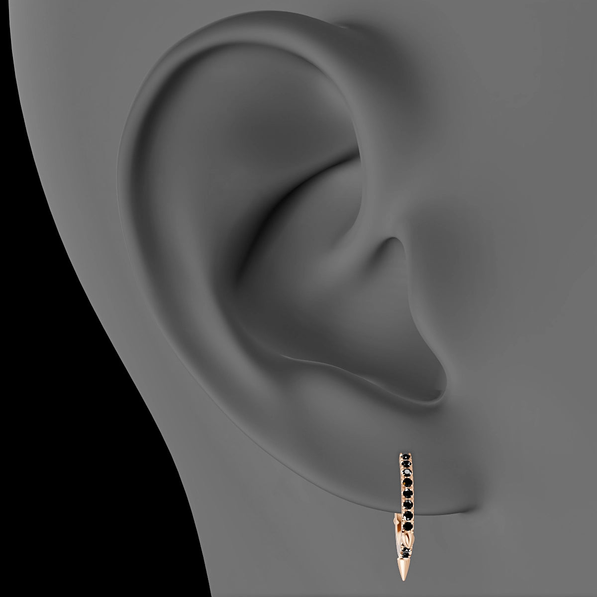 Skade | 18k Rose Gold 9.5 mm Spike Black Diamond Hoop Piercing
