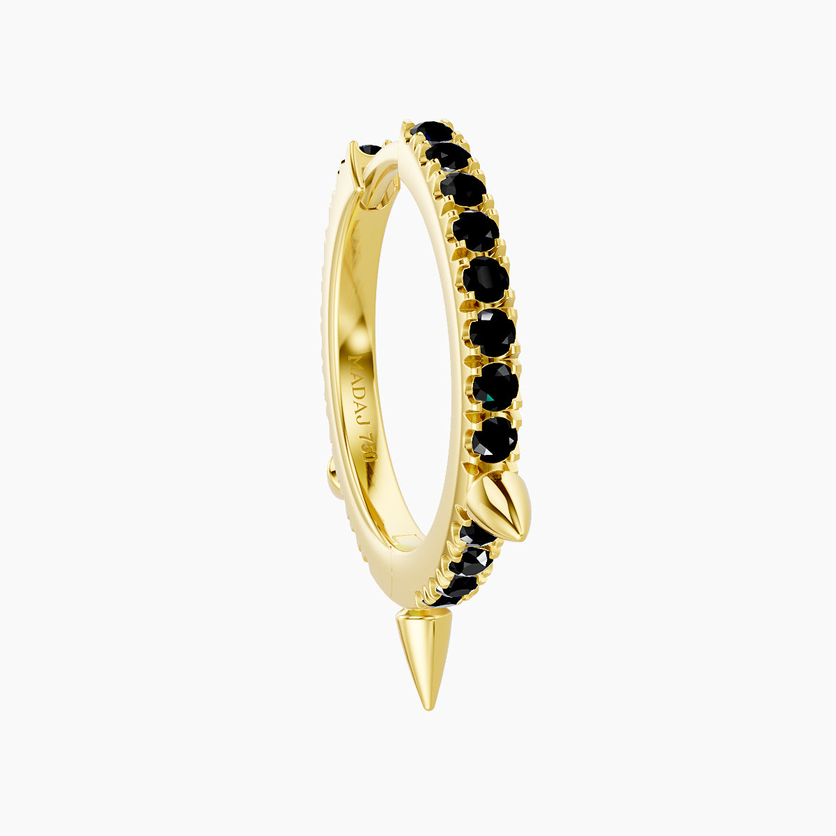 Skade | 18k Yellow Gold 9.5 mm Spike Black Diamond Hoop Piercing