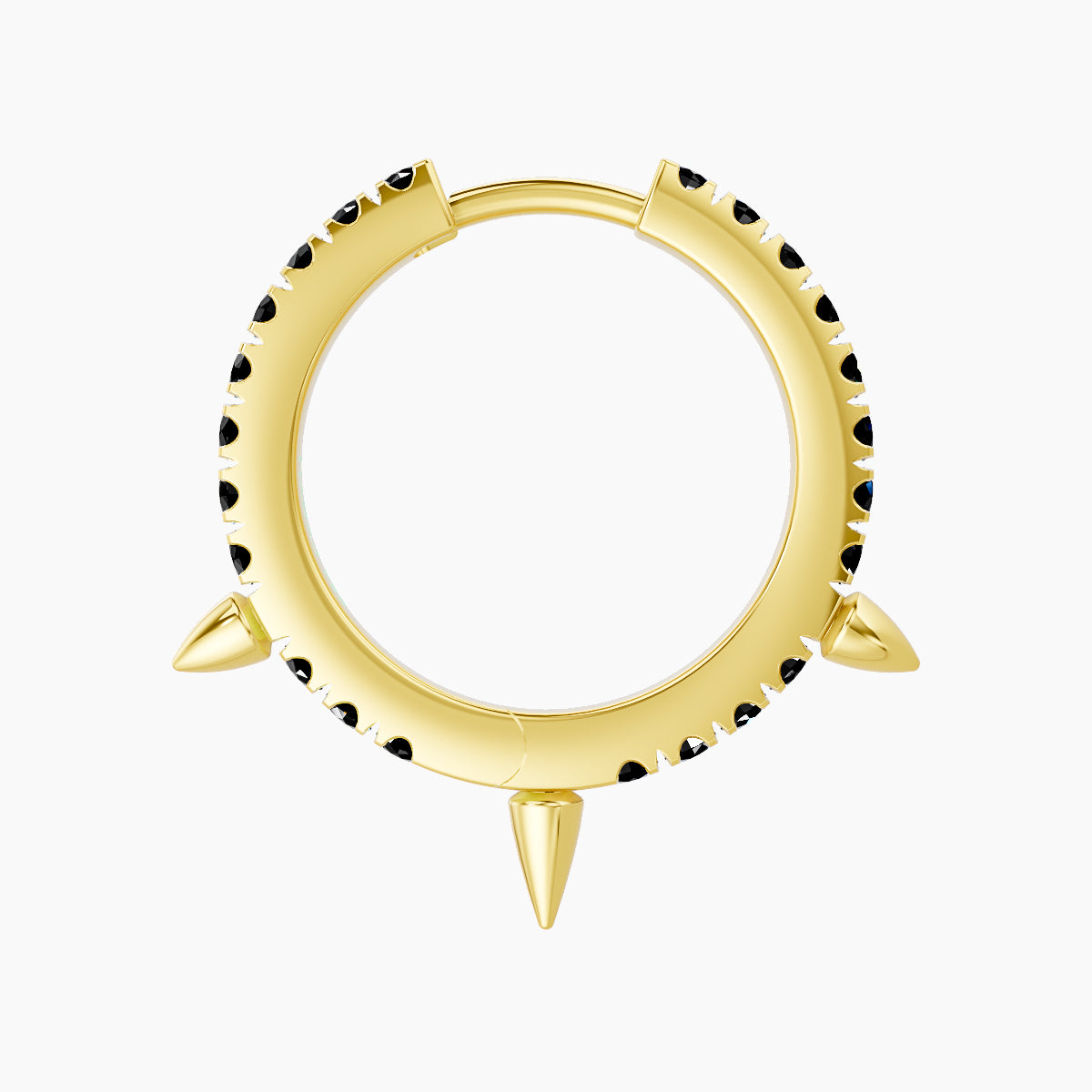 Skade | 18k Yellow Gold 9.5 mm Spike Black Diamond Hoop Piercing
