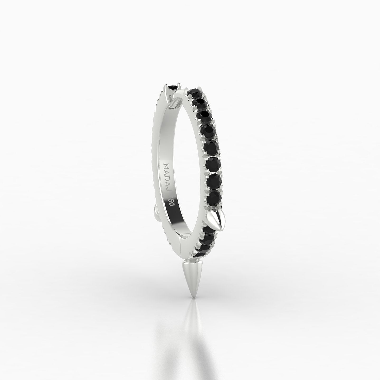 Skade | 18k White Gold 9.5 mm Spike Black Diamond Hoop Piercing