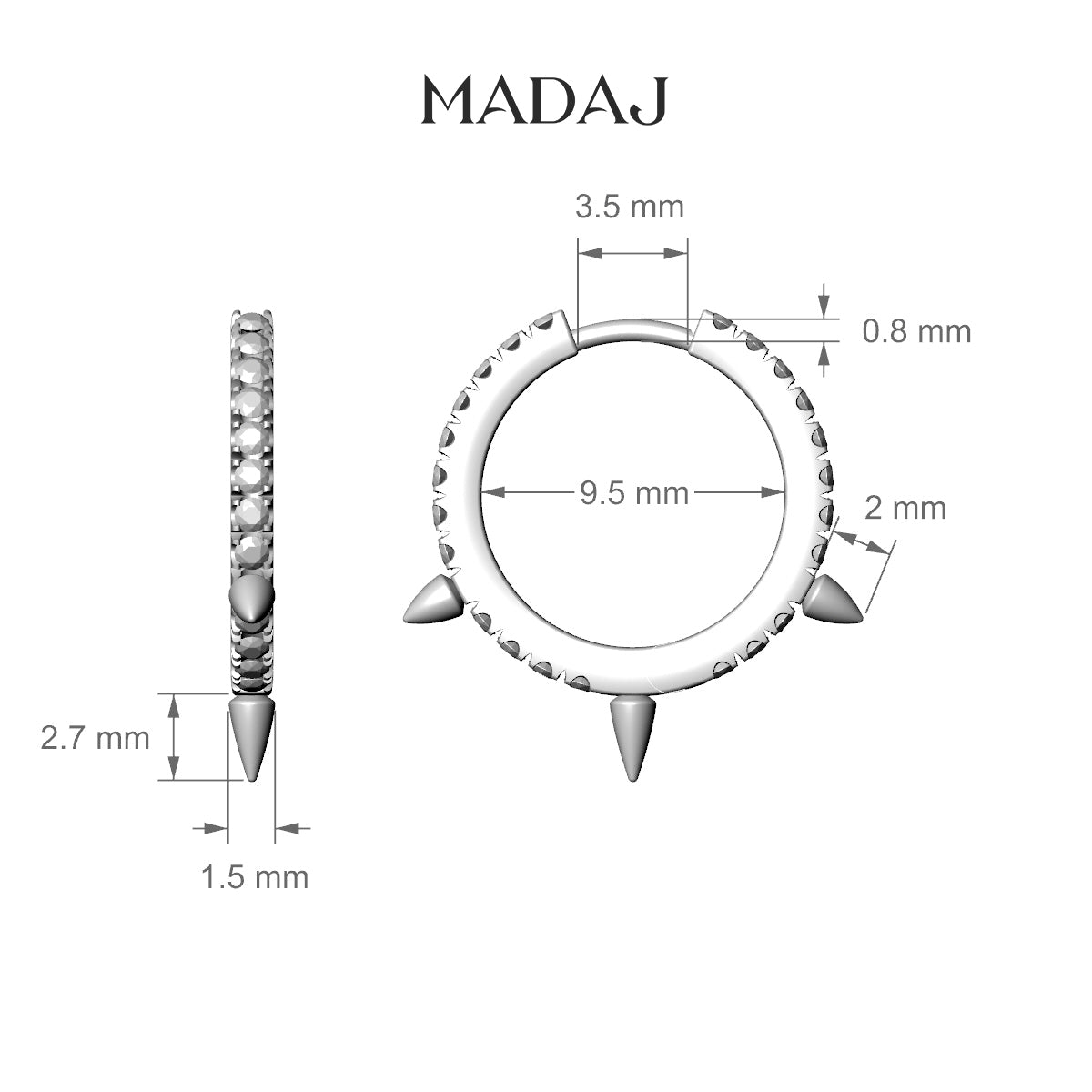 Skade | 18k Rose Gold 9.5 mm Spike Diamond Hoop Piercing