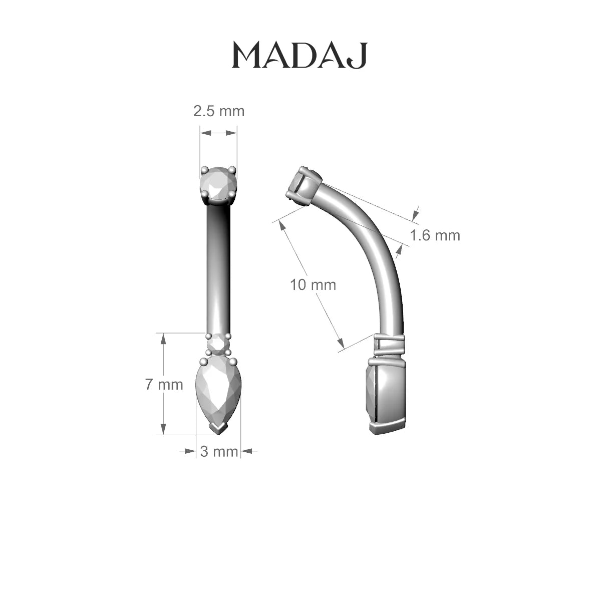 Skadi | 18k Rose Gold 7 mm 10 mm Diamond Belly Piercing