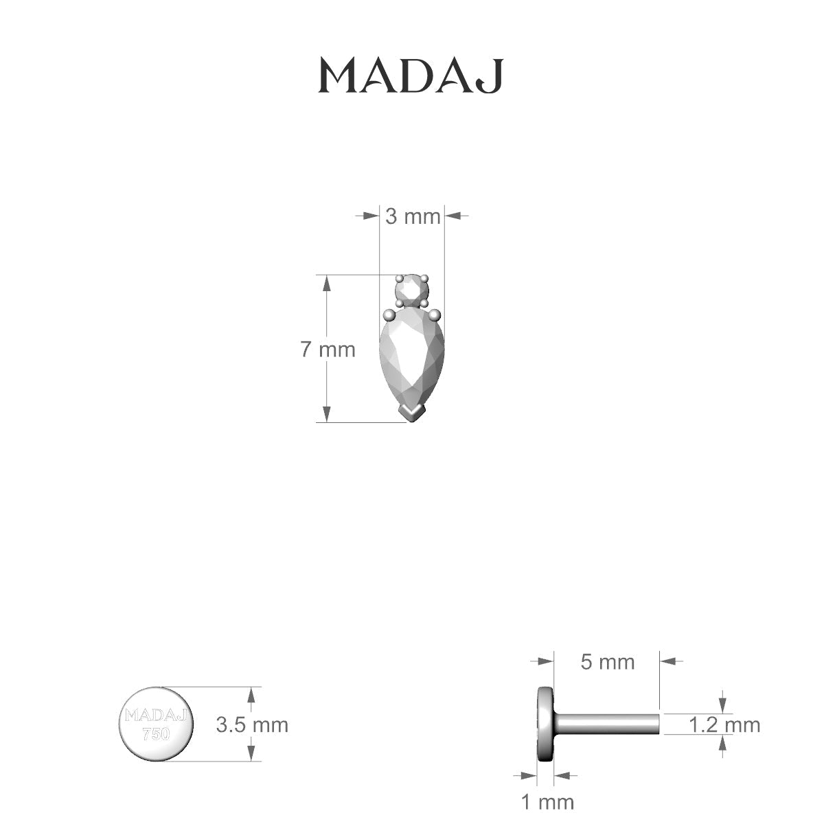 Skadi | 18k Yellow Gold 7 mm 5 mm Diamond Piercing