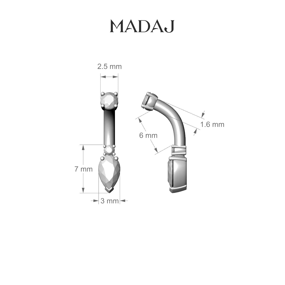 Skadi | 18k Yellow Gold 7 mm 6 mm Diamond Belly Piercing