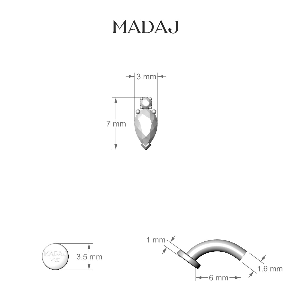 Skadi | 18k Yellow Gold 7 mm 6 mm Diamond Floating Navel Piercing