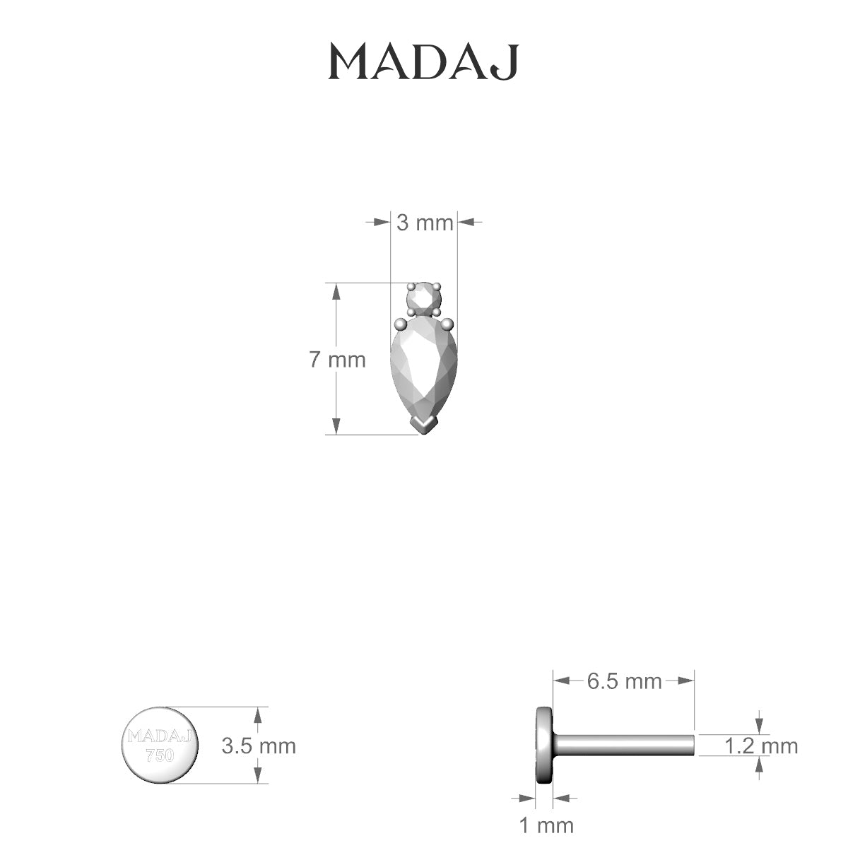 Skadi | 18k Yellow Gold 7 mm 6.5 mm Diamond Piercing