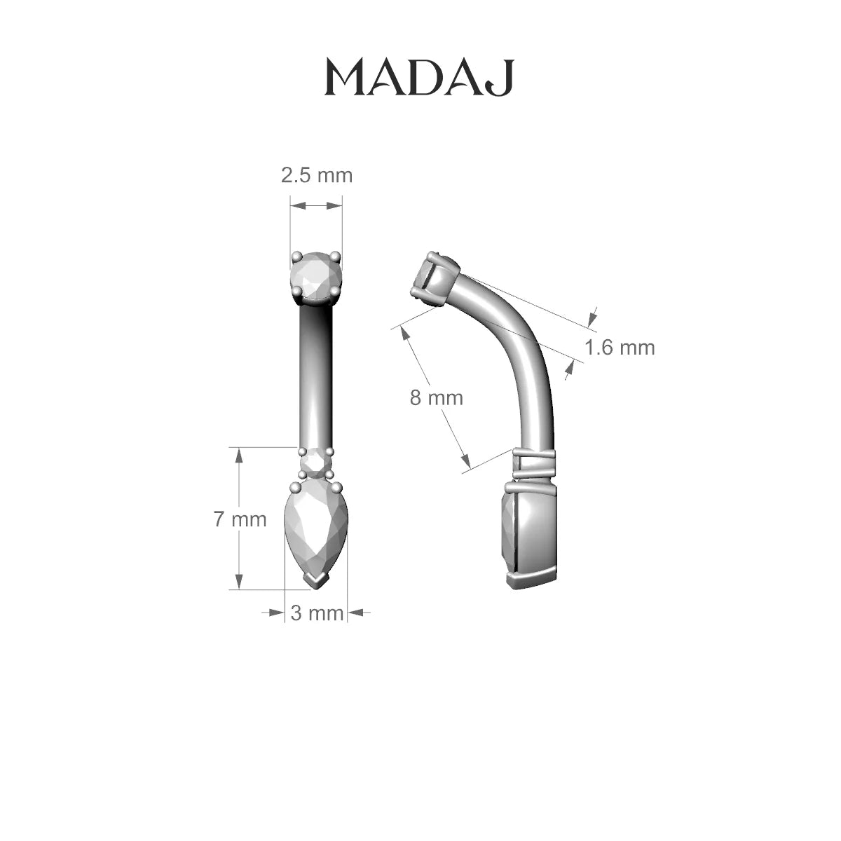 Skadi | 18k Yellow Gold 7 mm 8 mm Diamond Belly Piercing