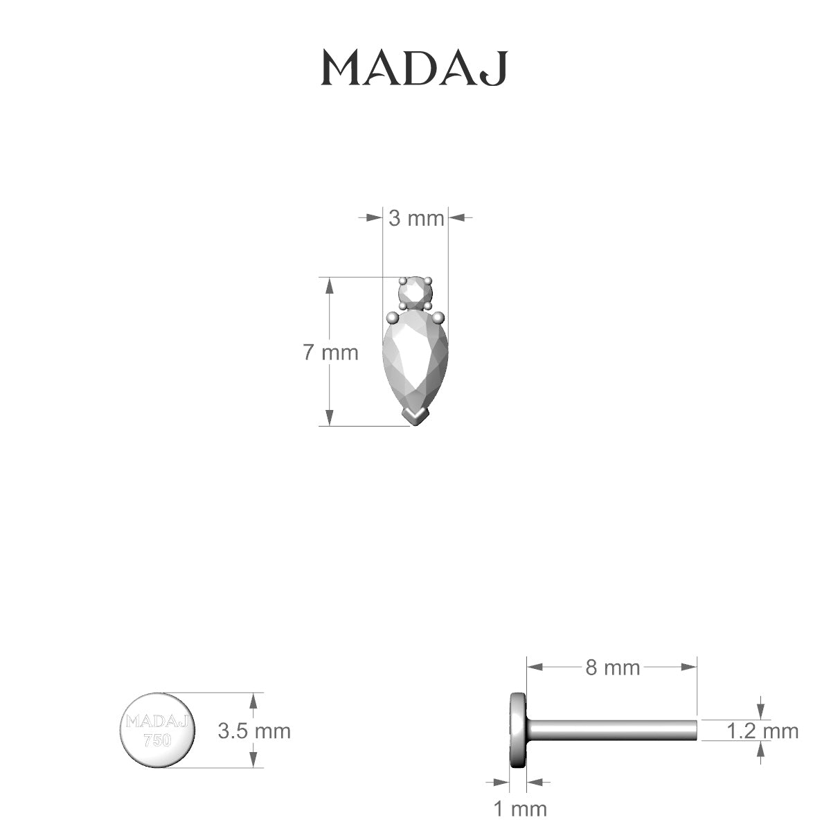 Skadi | 18k Rose Gold 7 mm 8 mm Diamond Piercing