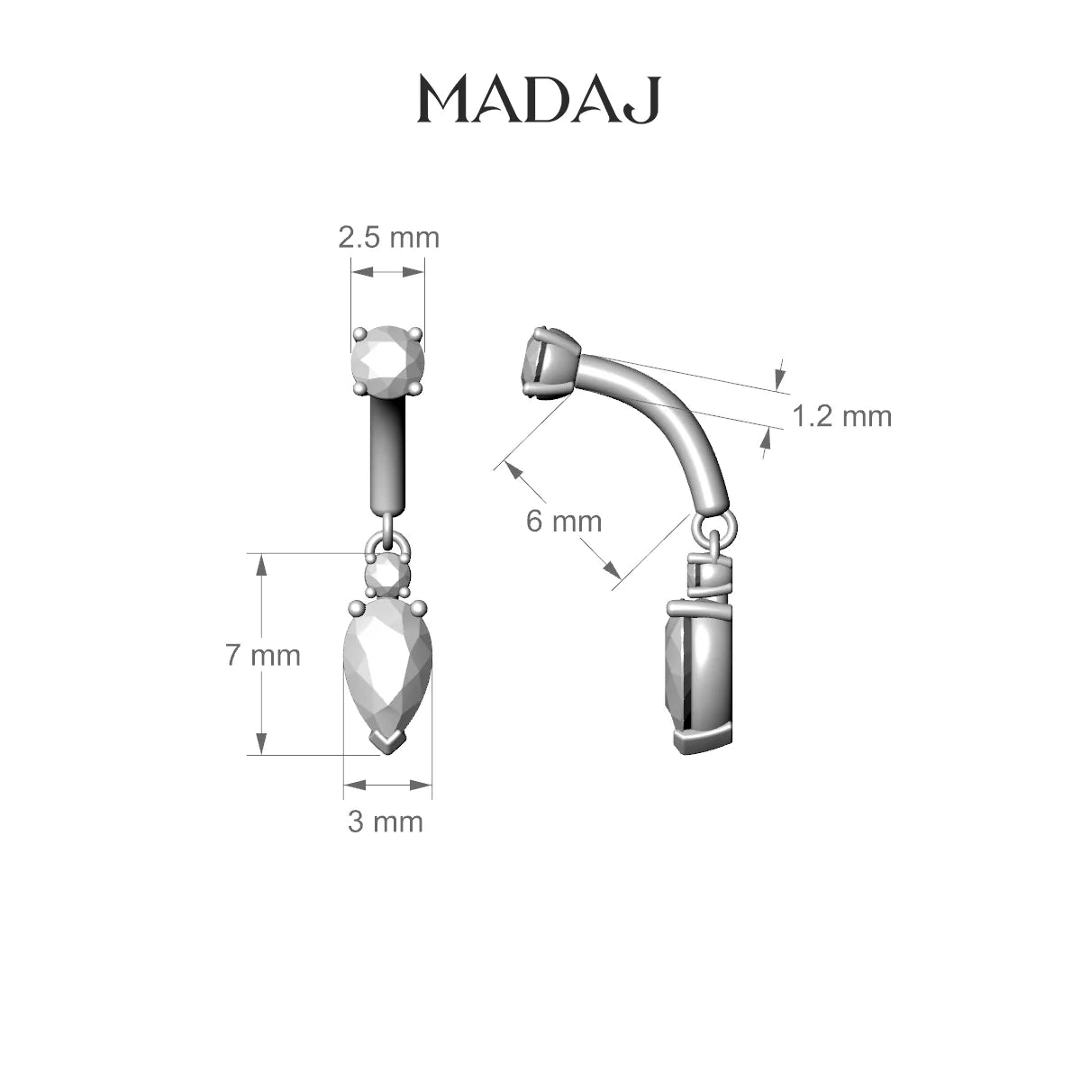 Skadi | Piercing Rook Diamant Or Rose 18k Hypoallergénique 7 mm 6 mm