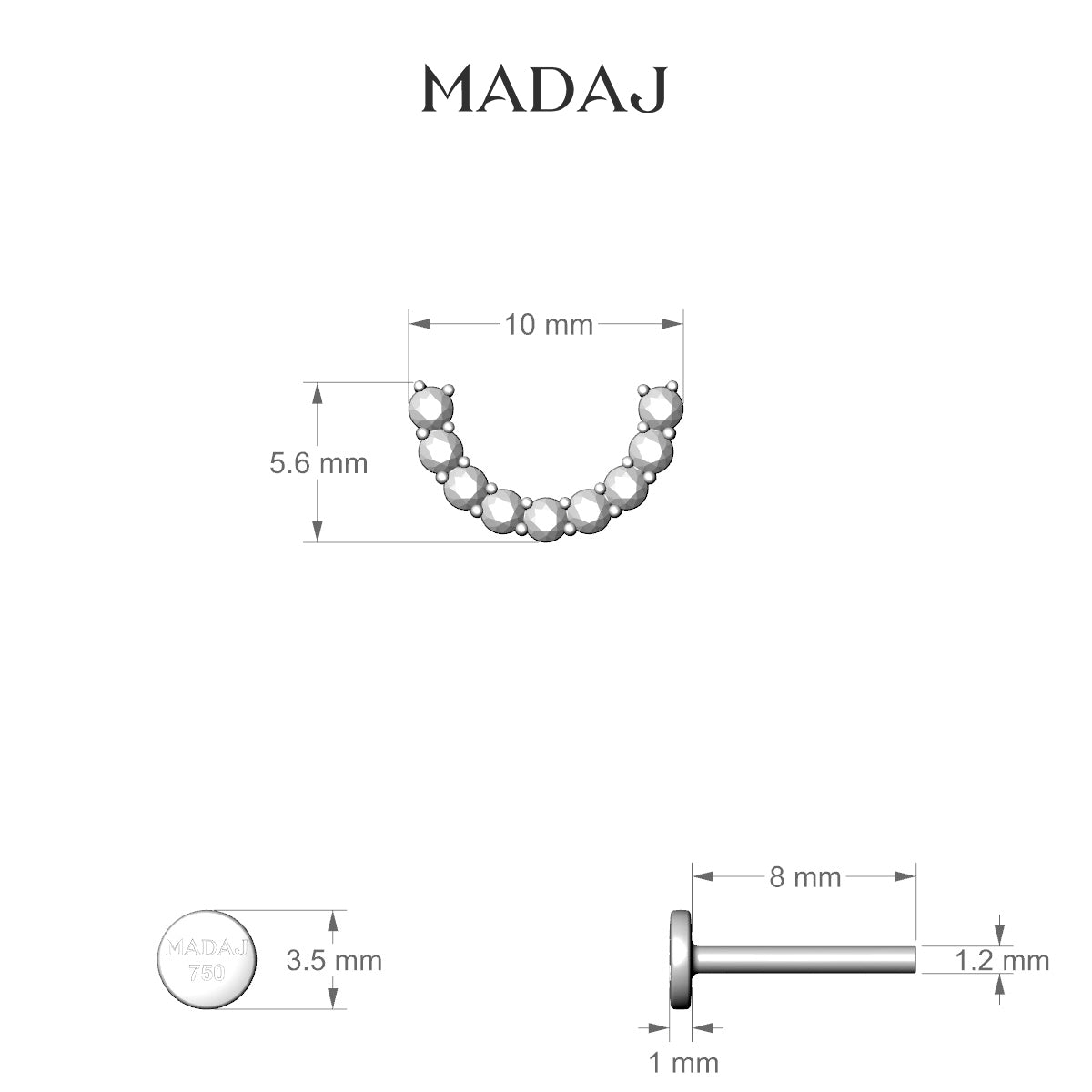 Sophia | 18k Yellow Gold 8 mm Diamond Conch Piercing